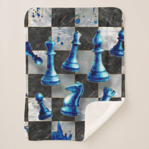 Chess Abstract Art - Blue Marble Sherpa Blanket