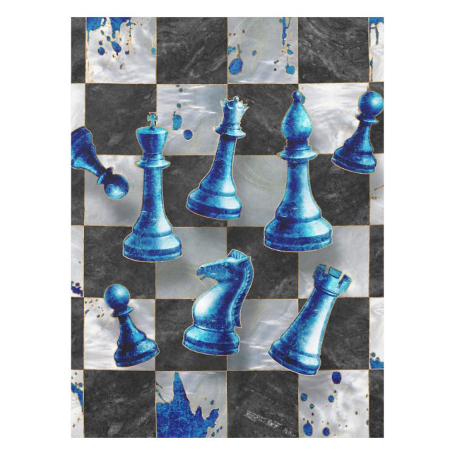 Chess Abstract Art - Blue Marble Tablecloth (Front)