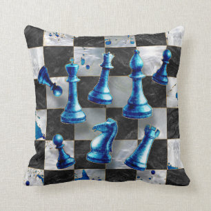 Chess Abstract Art - Blue Marble Throw Pillow