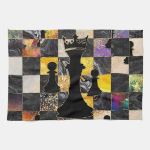 Chess Abstract Art - Mixed Textures Kitchen Towel