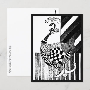 Chess and Bow DAY peacock ink illustration Postcard