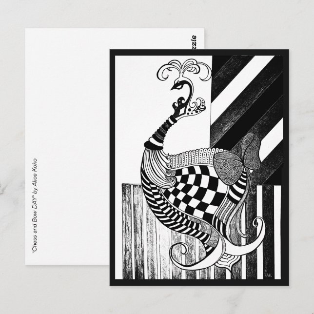 Chess and Bow DAY peacock ink illustration Postcard (Front/Back)