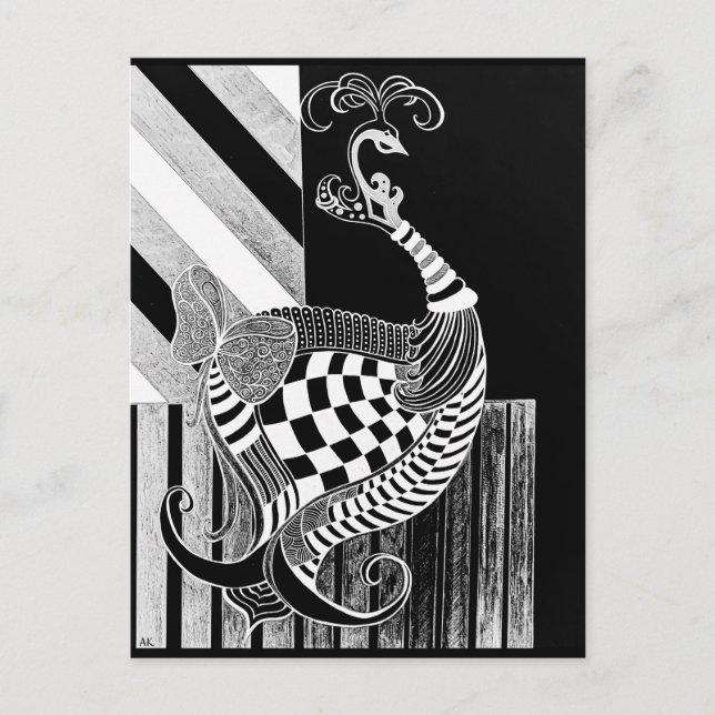 Chess and Bow NIGHT peacock illustration Postcard (Front)
