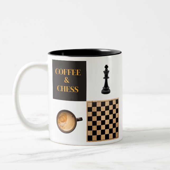 Chess and Coffee Coffee Lovers and Chess Players Two-Tone Coffee Mug (Left)