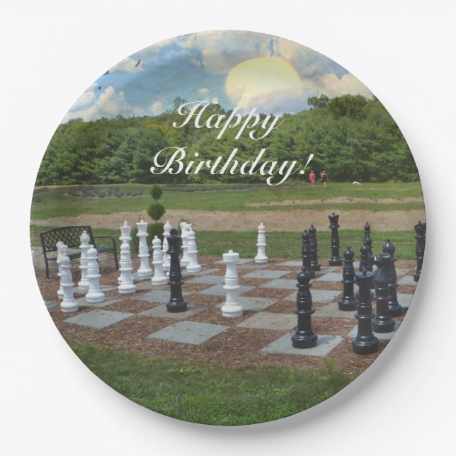 Chess Anyone Happy Birthday Paper Plate (Front)