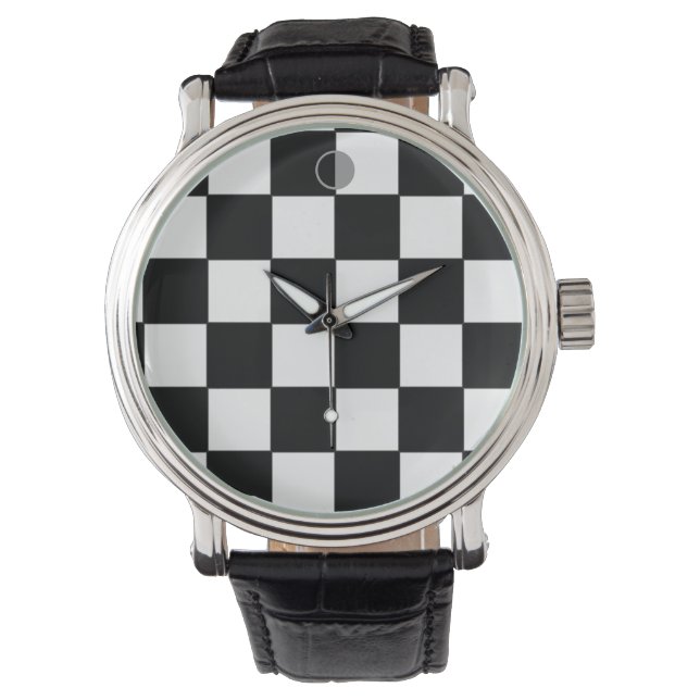 chess b&w pattern hour watch (Front)