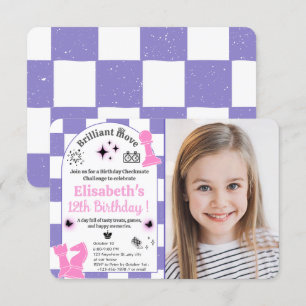 Chess Birthday Party For Her Girl Custom Photo  Invitation