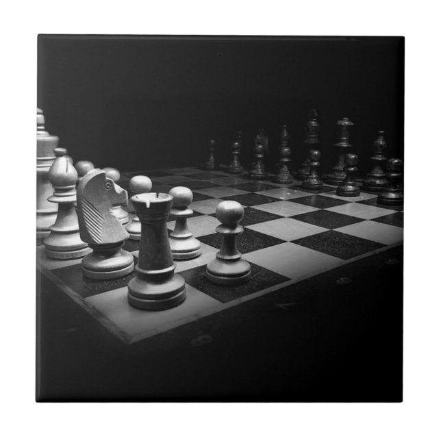Chess Black White Chess Pieces King Chess Board Tile (Front)