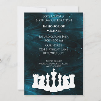 Chess Blue Nebula Classic Chess Pieces Birthday Invitation