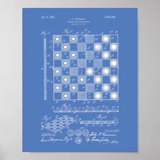 Chess Board 1923 Patent Art Blueprint Poster (Front)