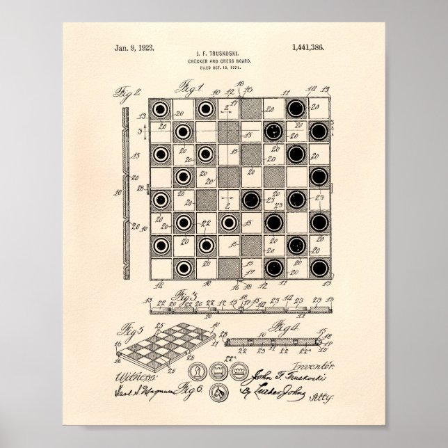 Chess Board 1923 Patent Art Old Peper Poster (Front)