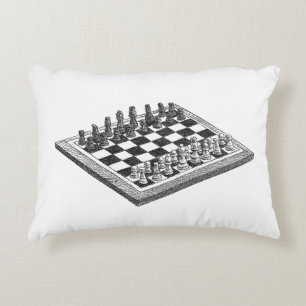 Chess Board and Chess Pieces Vintage Art Decorative Pillow