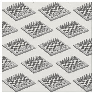 Chess Board and Chess Pieces Vintage Art Fabric