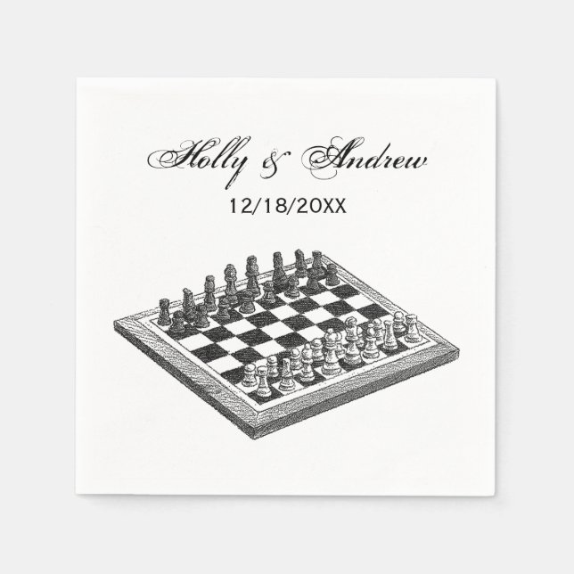 Chess Board and Chess Pieces Vintage Art Napkin (Front)
