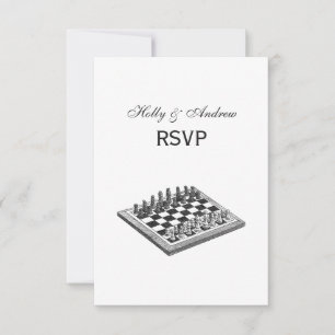 Chess Board and Chess Pieces Vintage Art RSVP Card
