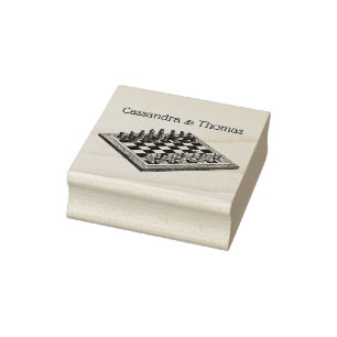 Chess Board and Chess Pieces Vintage Art Rubber Stamp