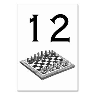 Chess Board and Chess Pieces Vintage Art Table Number