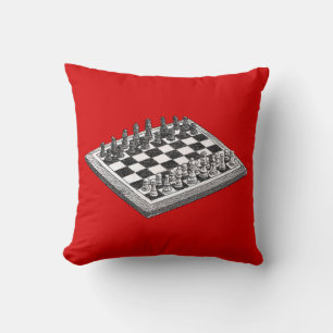 Chess Board and Chess Pieces Vintage Art Throw Pillow