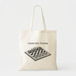 Chess Board and Chess Pieces Vintage Art Tote Bag