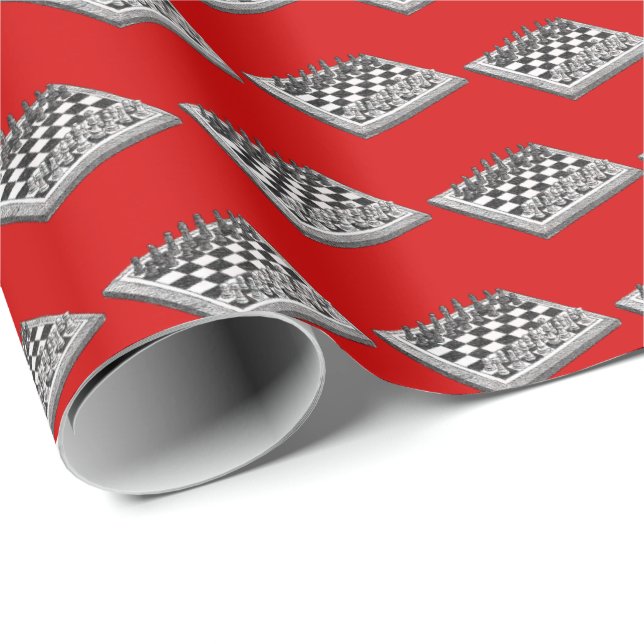 Chess Board and Chess Pieces Vintage Art Wrapping Paper (Roll Corner)