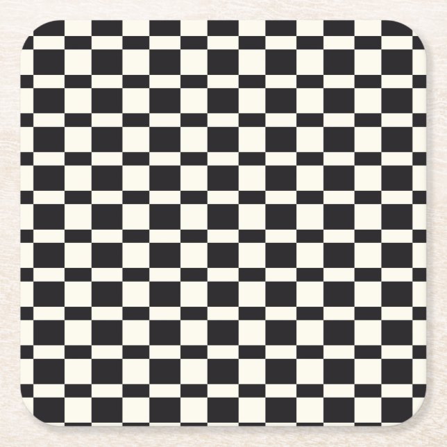 Chess board black and white  square paper coaster (Front)