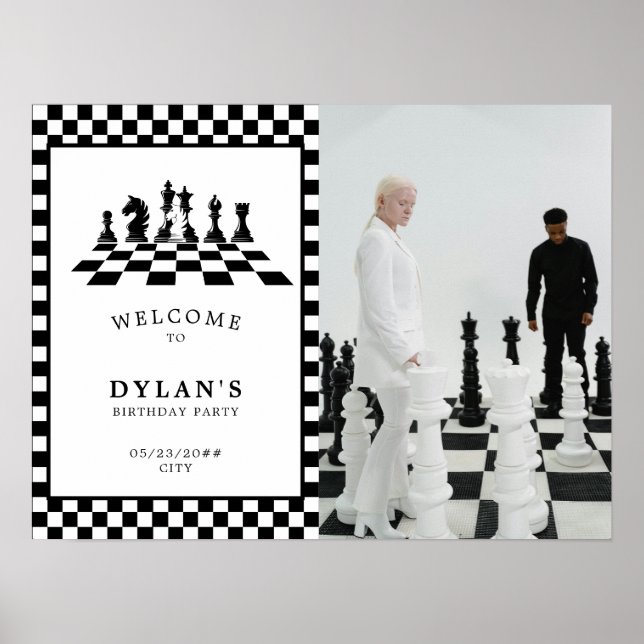 Chess Board Game Night Birthday Welcome Sign (Front)