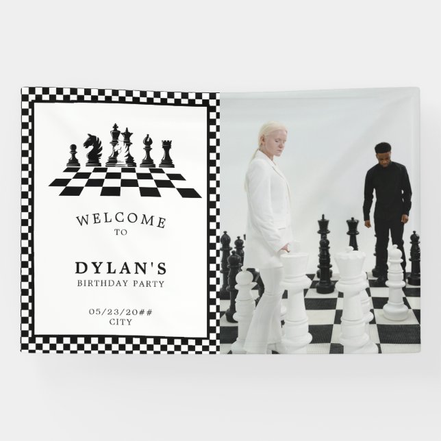 Chess Board Game Night Birthday Welcome Sign (Horizontal)