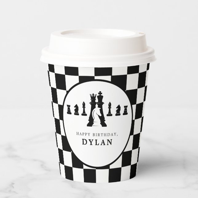 Chess Board & Pieces Game Night Any Age Birthday Paper Cups (Front)