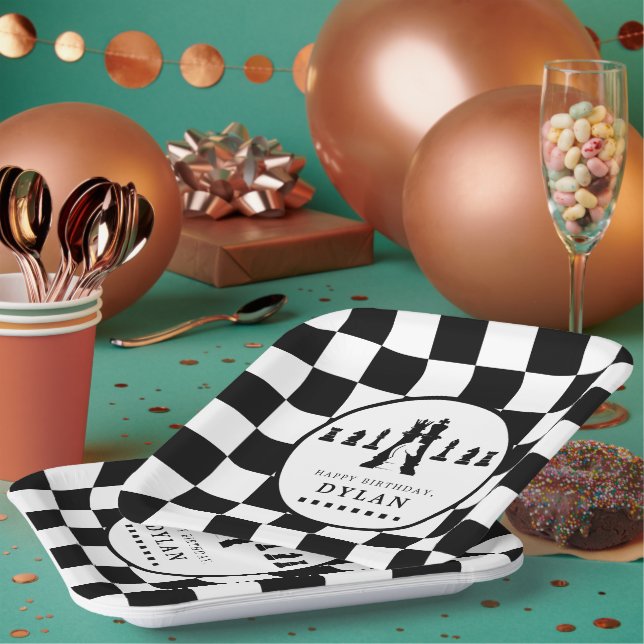 Chess Board & Pieces Game Night Any Age Birthday Paper Plate (Multi)