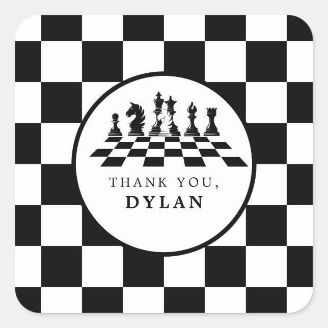 Chess Board & Pieces Game Night Any Age Birthday Square Sticker (Front)