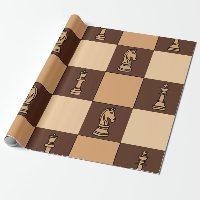 Chess Board Pieces Wrapping Paper (Unrolled)