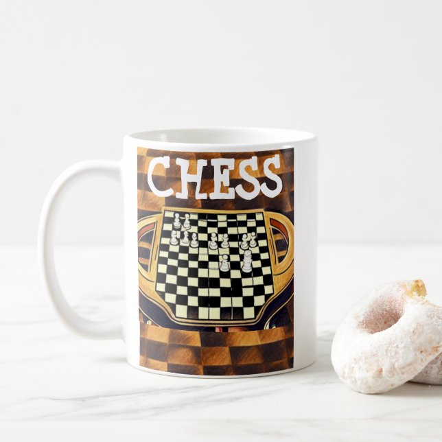  CHESS BOARD STYLE COFFEE MUG (With Donut)