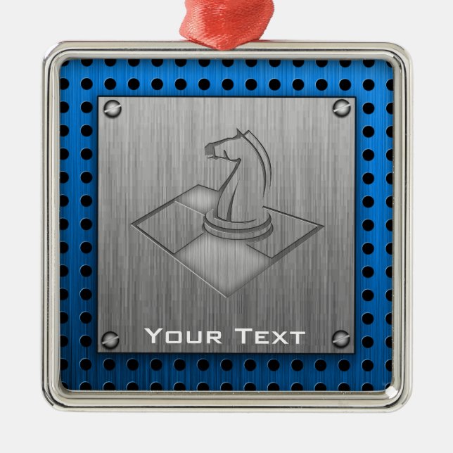 Chess; Brushed Metal-look Metal Ornament (Front)
