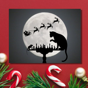 Chess Cat and Mouse Game Santa Full Moon Christmas Holiday Postcard