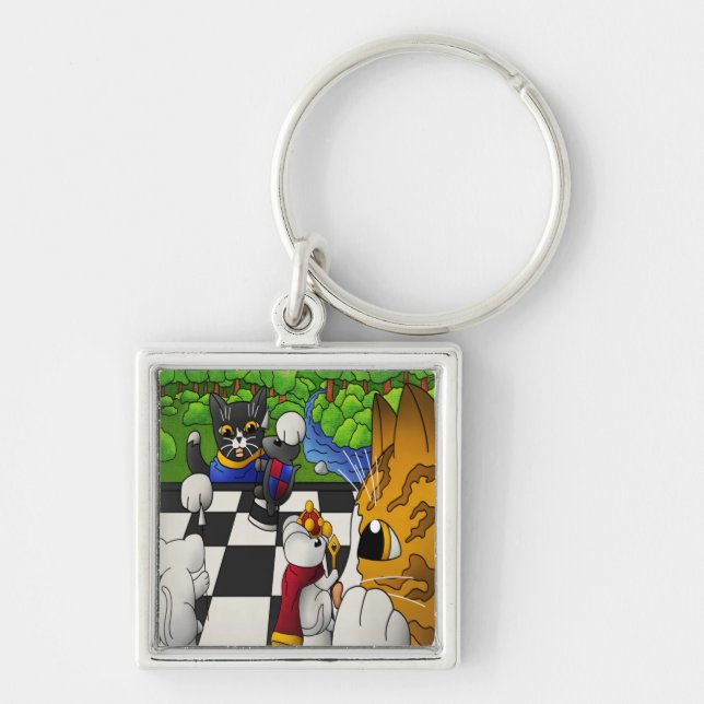 Chess Cats in the park Keychain (Front)