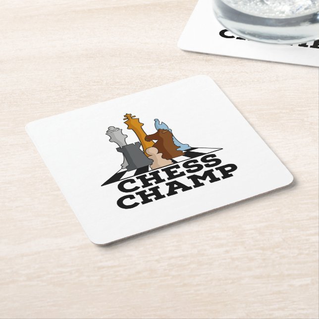 Chess Champ Square Paper Coaster (Angled)