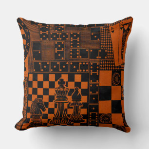 chess checkers playing cards dart board print throw pillow