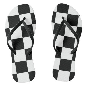 Chess ~ Chequerboard ~ Square Design Black & White Flip Flops
