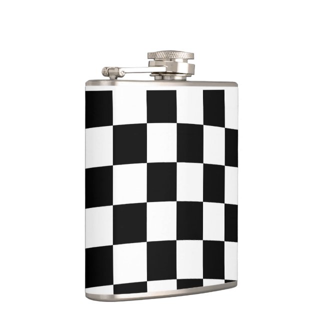 Chess chequered chequered pattern black and white hip flask (Right)