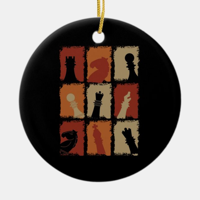 Chess - Chess Pieces Retro Ceramic Ornament (Front)