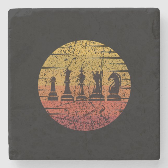 Chess Chess Pieces Retro Stone Coaster (Front)