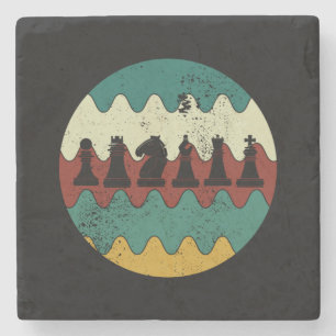 Chess - Chess Pieces Retro Stone Coaster
