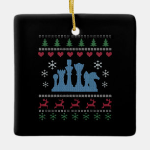 Chess - Chess Pieces Ugly Christmas Ceramic Ornament