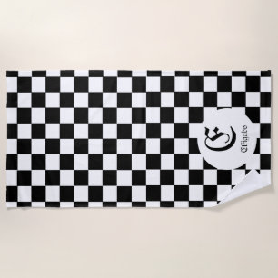 Chess Club Custom Name Initial Beach Towel