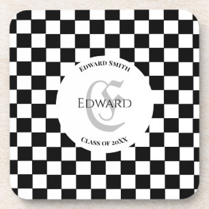 Chess Club Custom Name Initial Coaster
