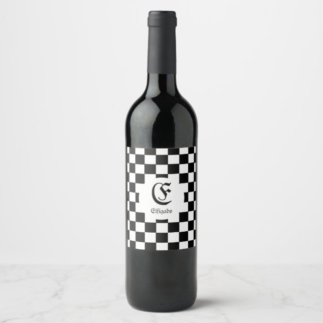 Chess Club Custom Name Initial Wine Label (Front)