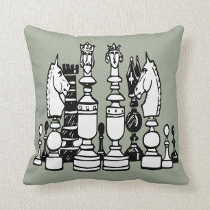 Chess decor pillow black white Grey pillow