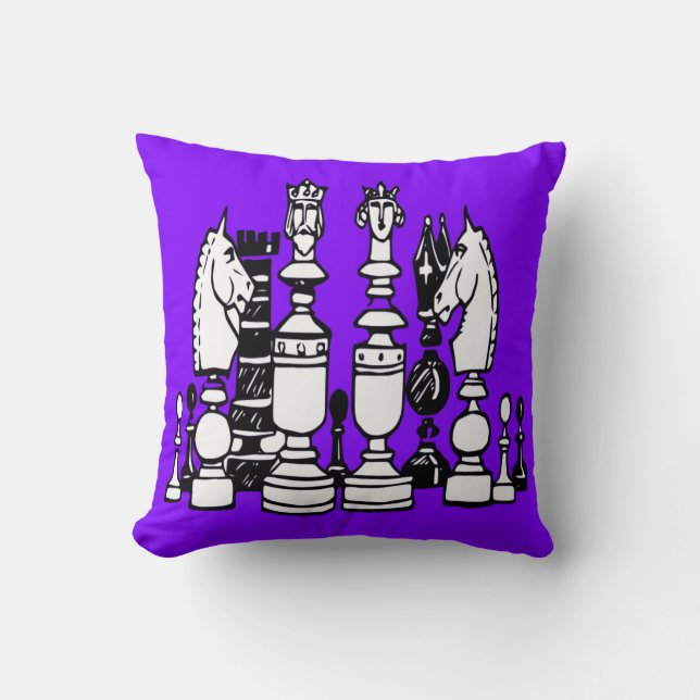 Chess decor pillow black white purple pillow (Front)
