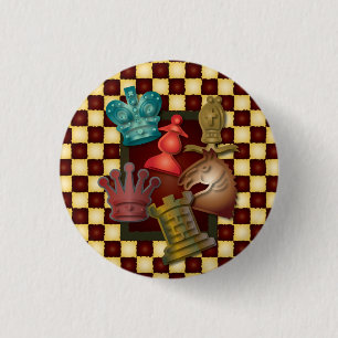 Chess Design King Queen Knight Bishop Pawn 1 Inch Round Button