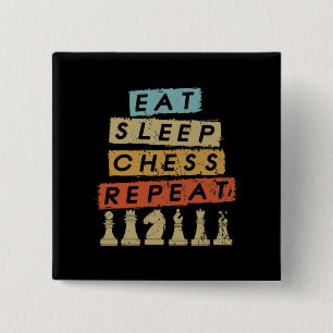 Chess - Eat Sleep Chess Repeat 2 Inch Square Button